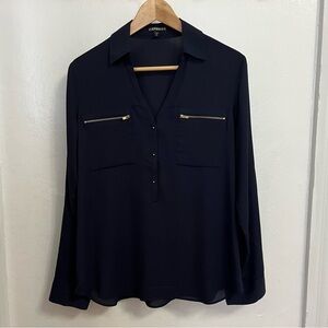 Express Navy Navy Blouse Long Sleeve - Medium
